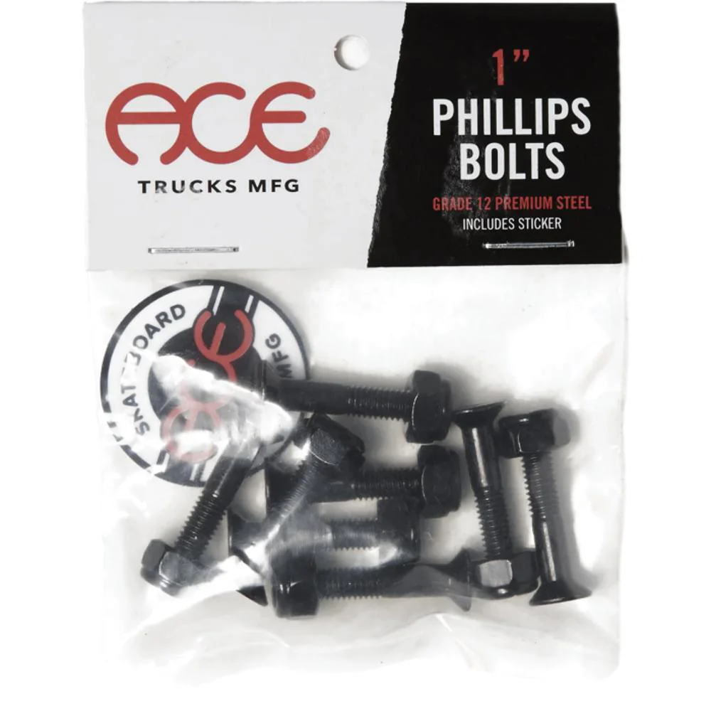 Ace 1" Phillips Hardware Set Black for Skateboard Longboard