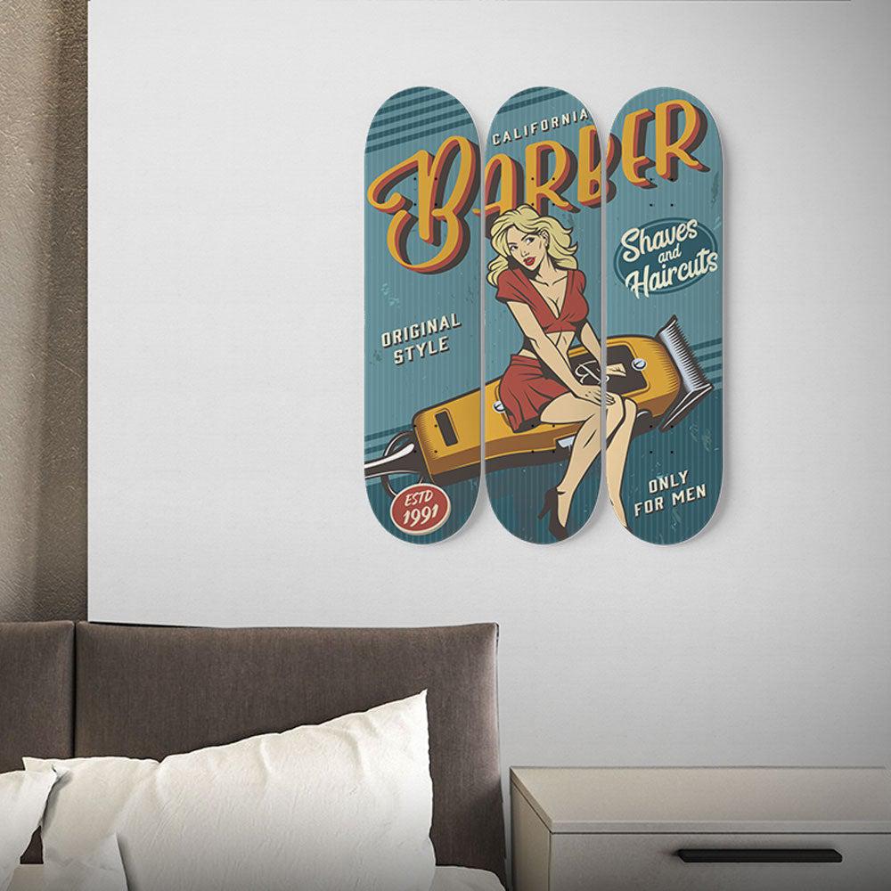 Fantastic Vintage Barber Illustration Skateboard Wall Art