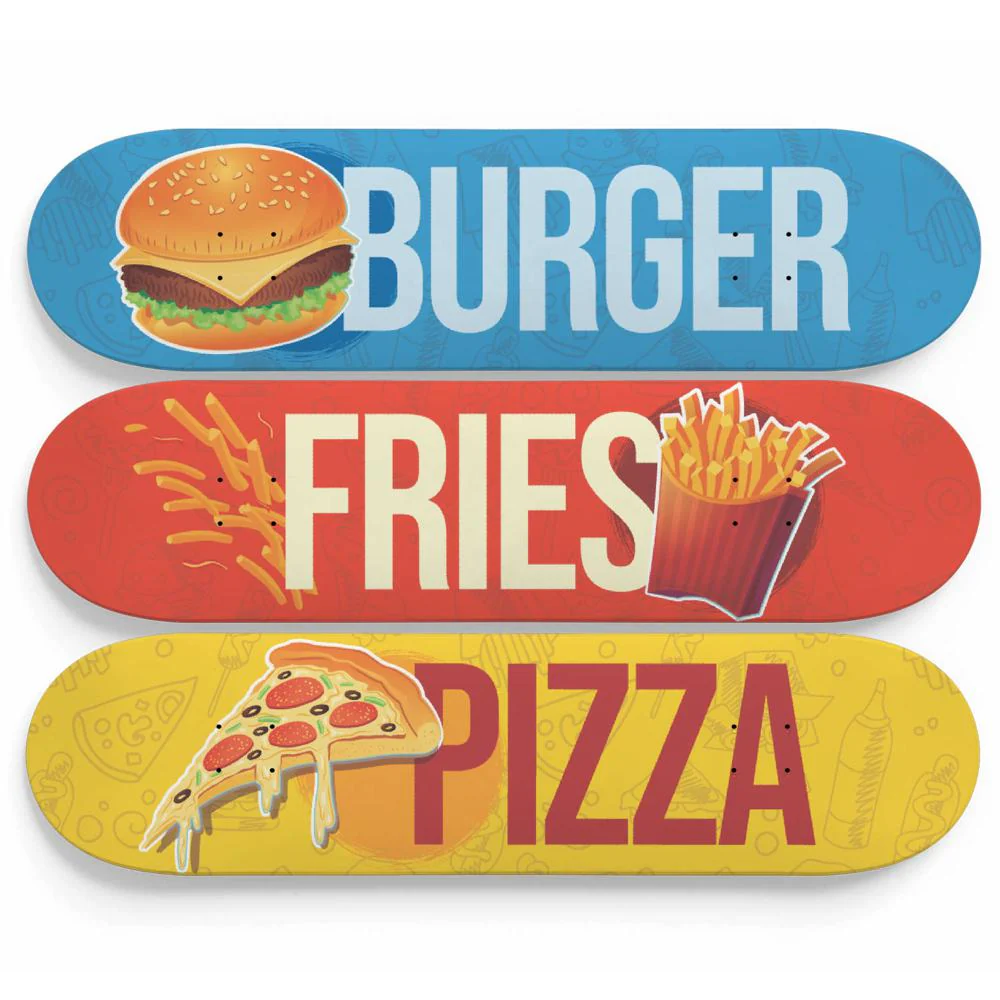 Fast food, Burguer, Fries and Pizza | Skateboard Wall Art, Mural & Skate Deck Art | Restaurant Decor | Home Decor | Wall Decor