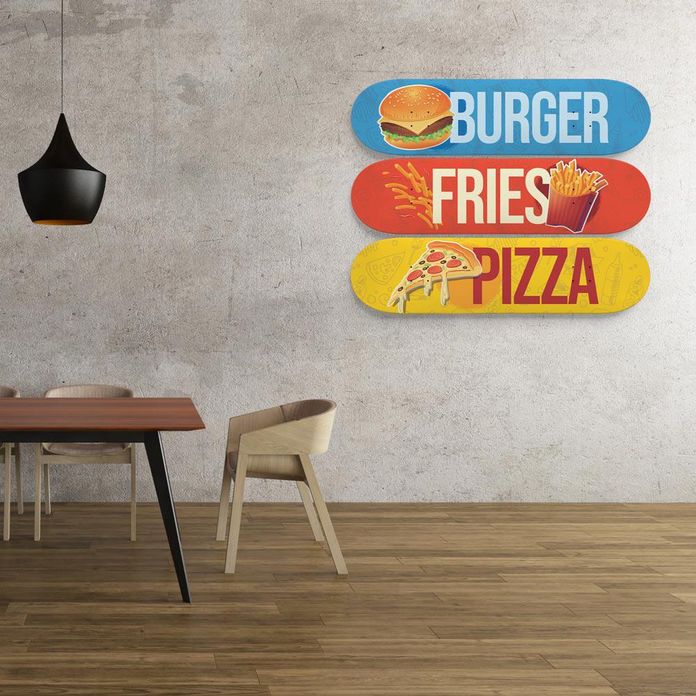 Fast food, Burguer, Fries and Pizza | Skateboard Wall Art, Mural & Skate Deck Art | Restaurant Decor | Home Decor | Wall Decor - Image 2