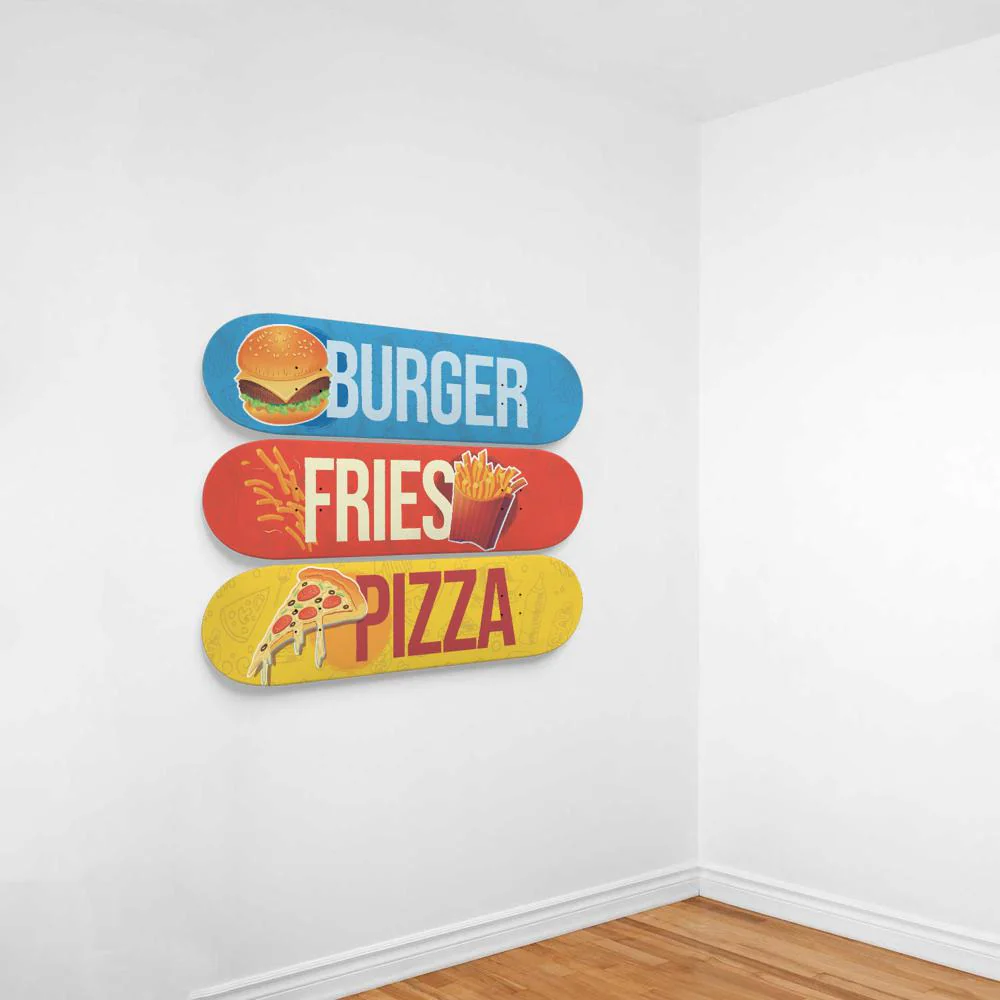 Fast food, Burguer, Fries and Pizza | Skateboard Wall Art, Mural & Skate Deck Art | Restaurant Decor | Home Decor | Wall Decor - Image 3