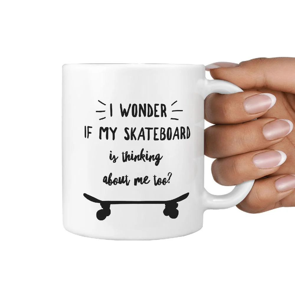 I Wonder If my Skateboard is Thinking about me Too? Coffee Mug - Image 3