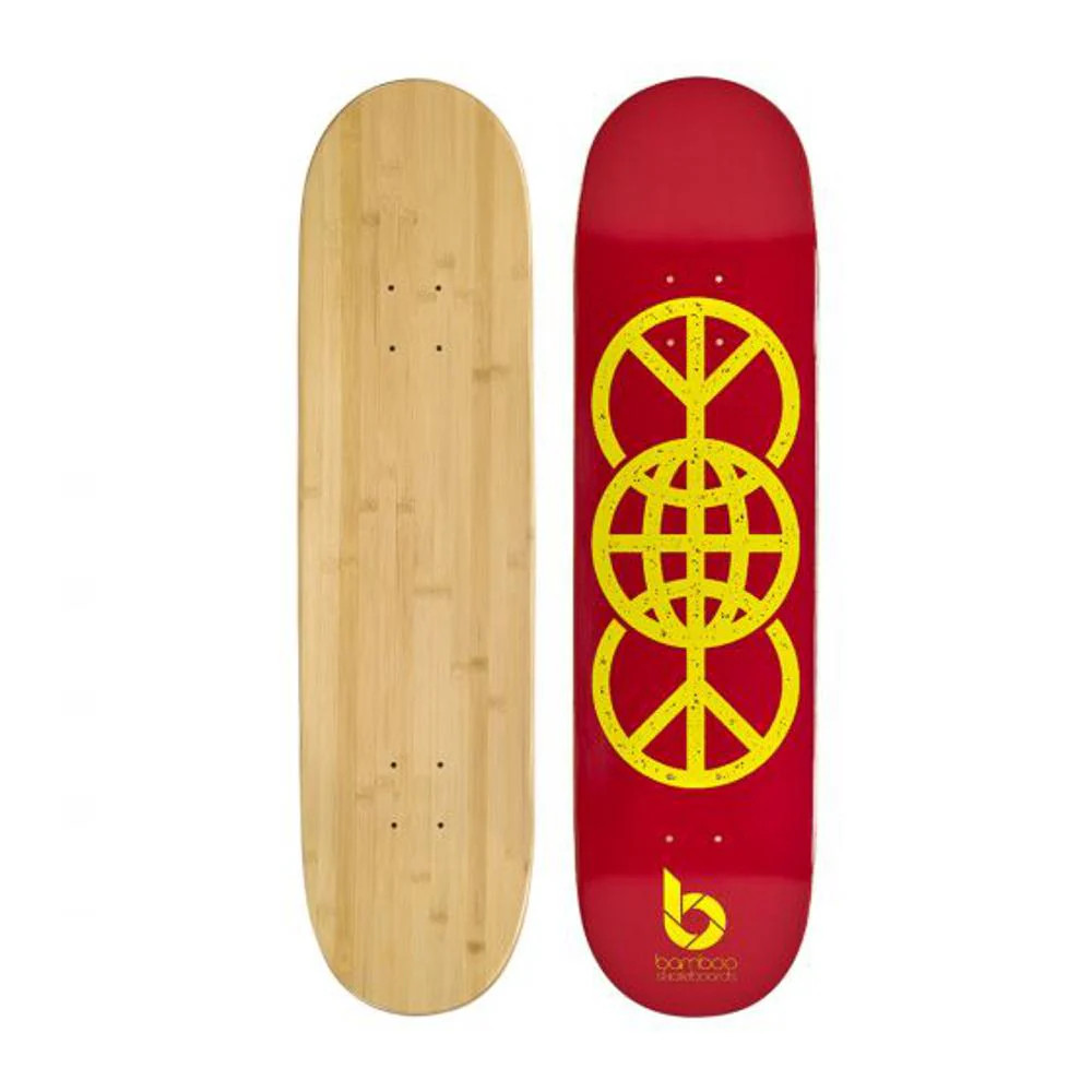 Red World Peace Graphic Bamboo Skateboard - Image 2