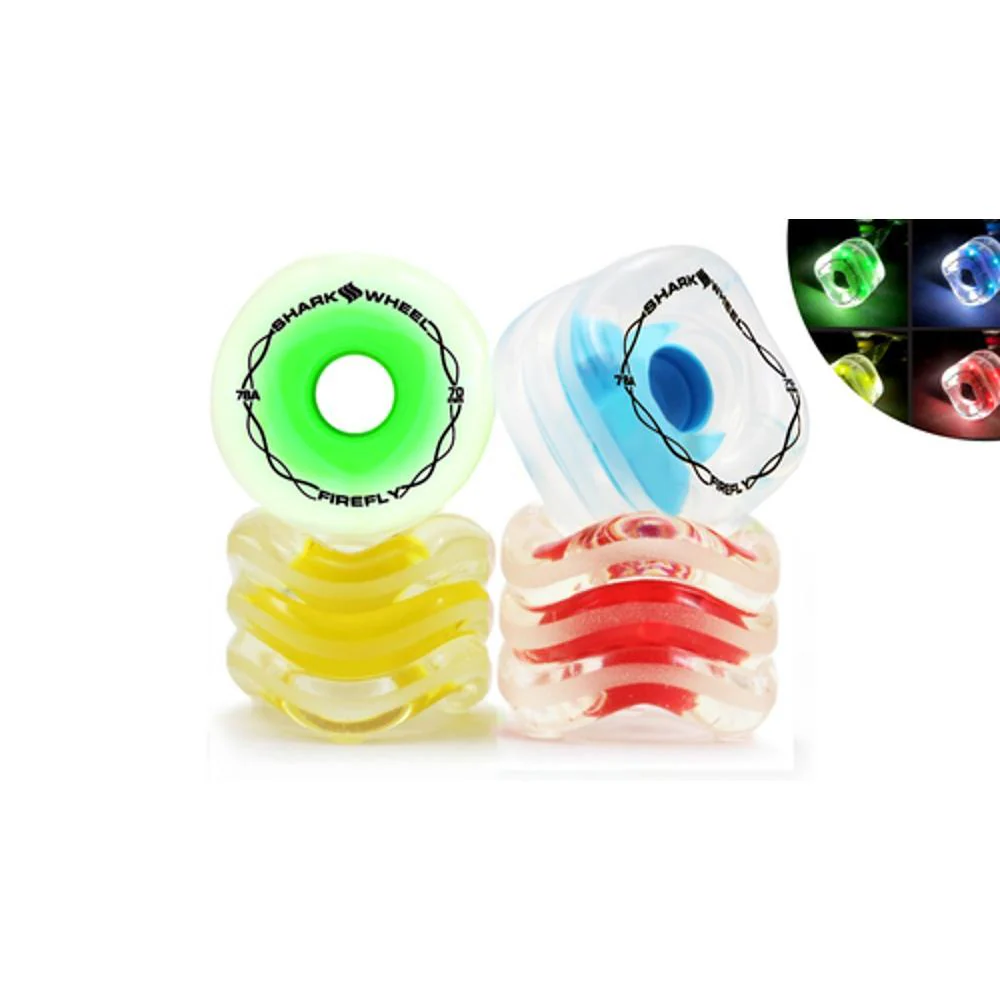 Shark Wheel 70mm/78a Firefly - Clear with Blue, Red, Green, Yellow Lights Longboard Wheels