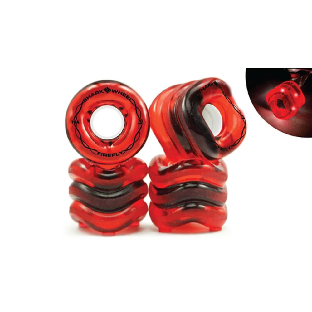 Shark Wheel 70mm/78a Firefly - Transparent Red with Red Lights Longboard Wheels