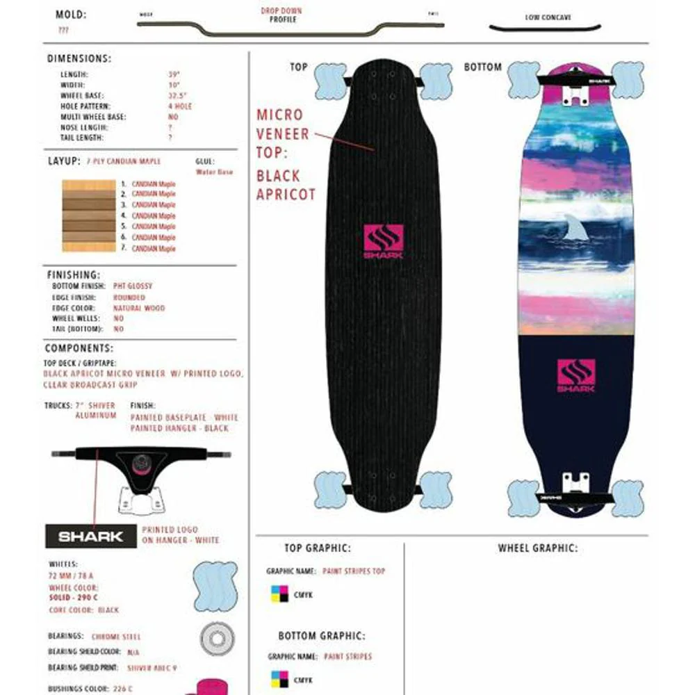 Shark Wheel Paint Stripes 39'' Drop Down Longboard - Image 6