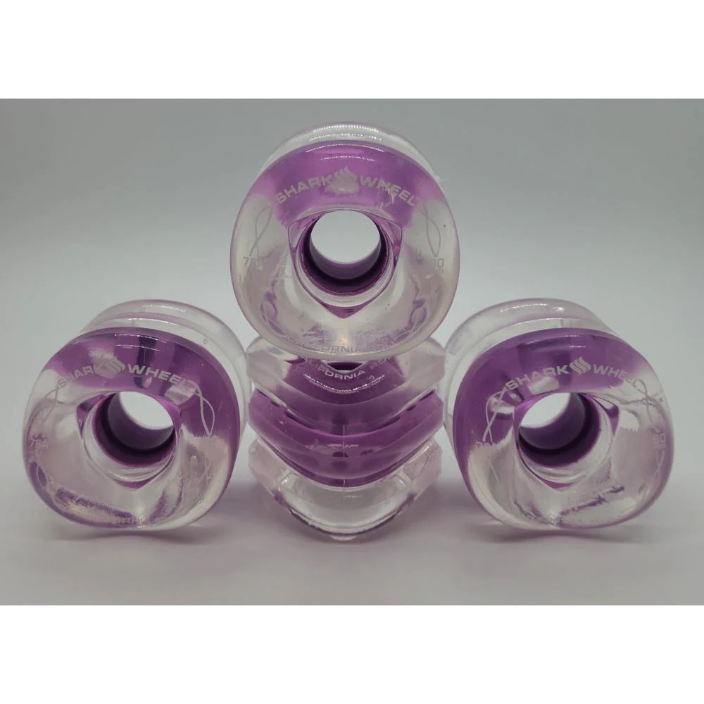 Shark Wheel 60mm Clear With Purple Hub California Roll Skateboard Wheels - Image 3