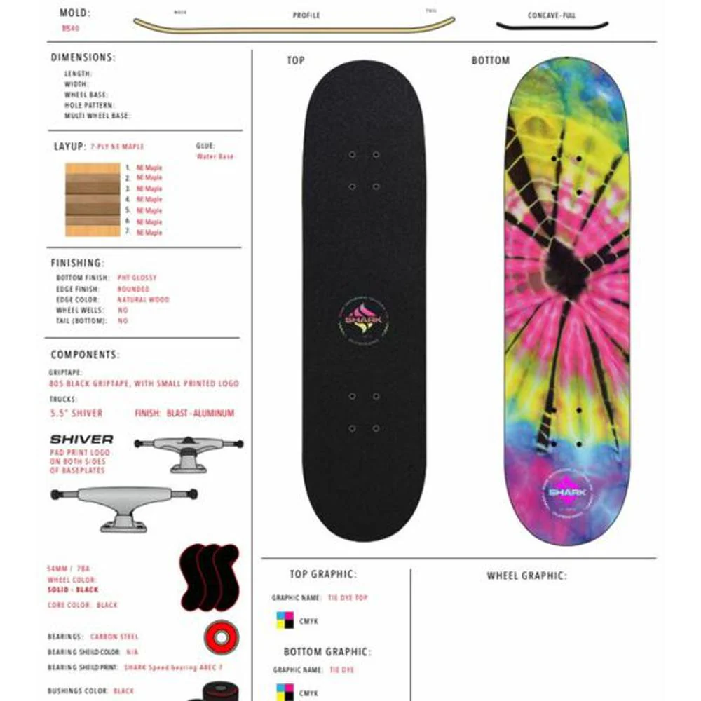 Shark Wheel Tie Dye Street 8.125" Skateboard - Image 6