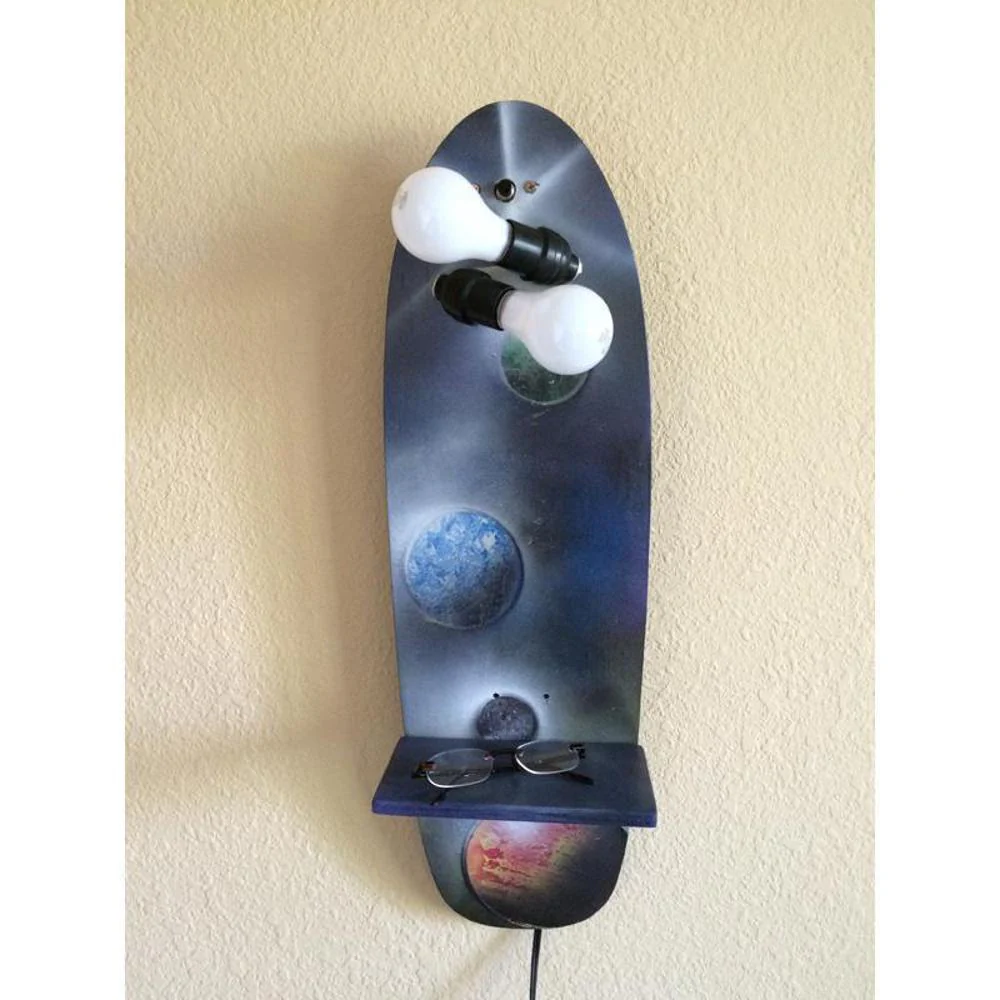 Skateboard Art - Spraypaint Planets Reading Wall Lamp With Shelf - Image 3