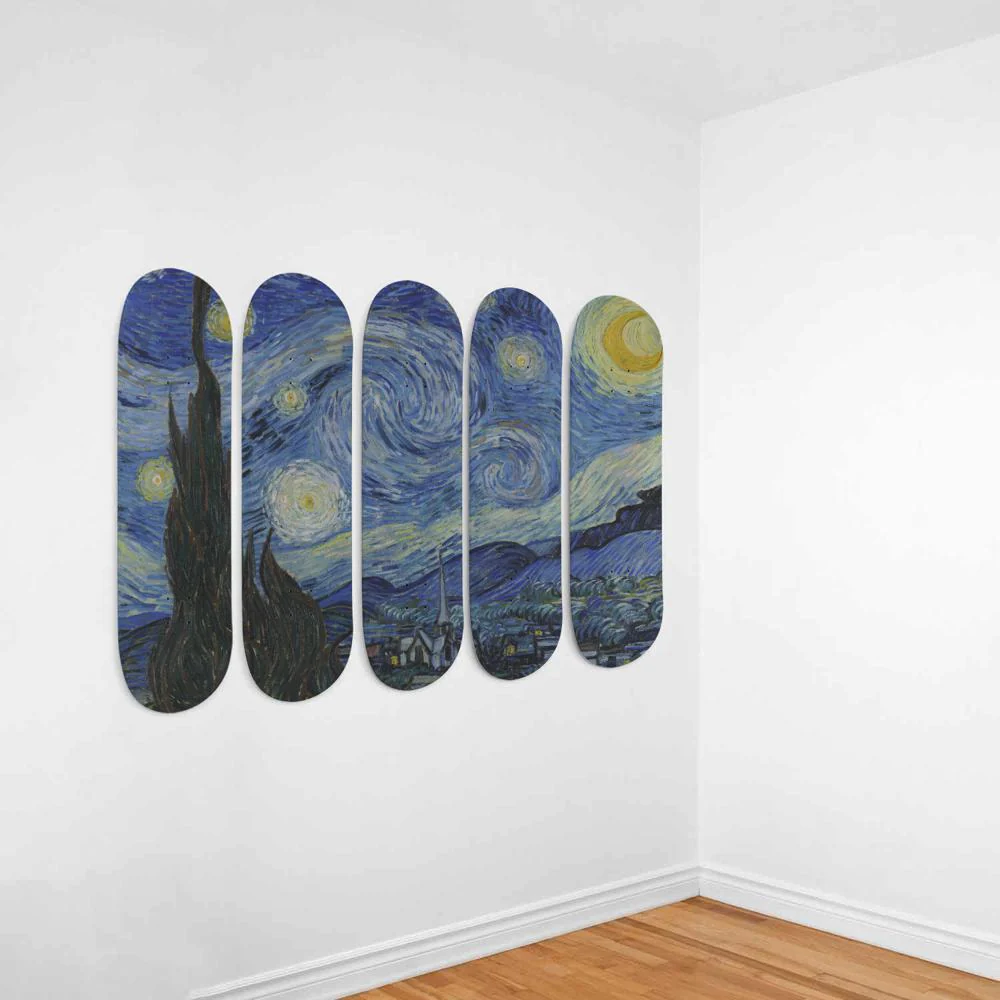 van Gogh's Starry Night 5 panel Skateboard Wall Art - Image 3